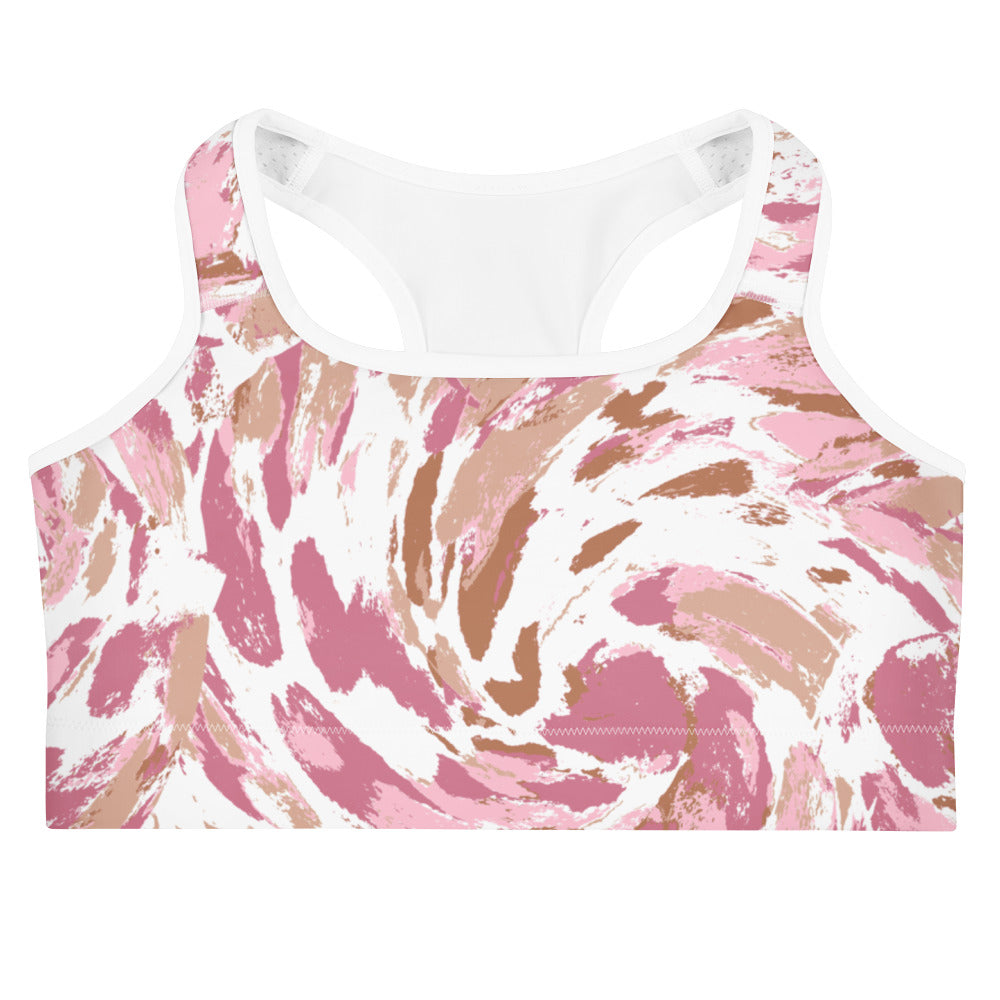 Dreamy Dear Sports Bra, Pink Brushstrokes