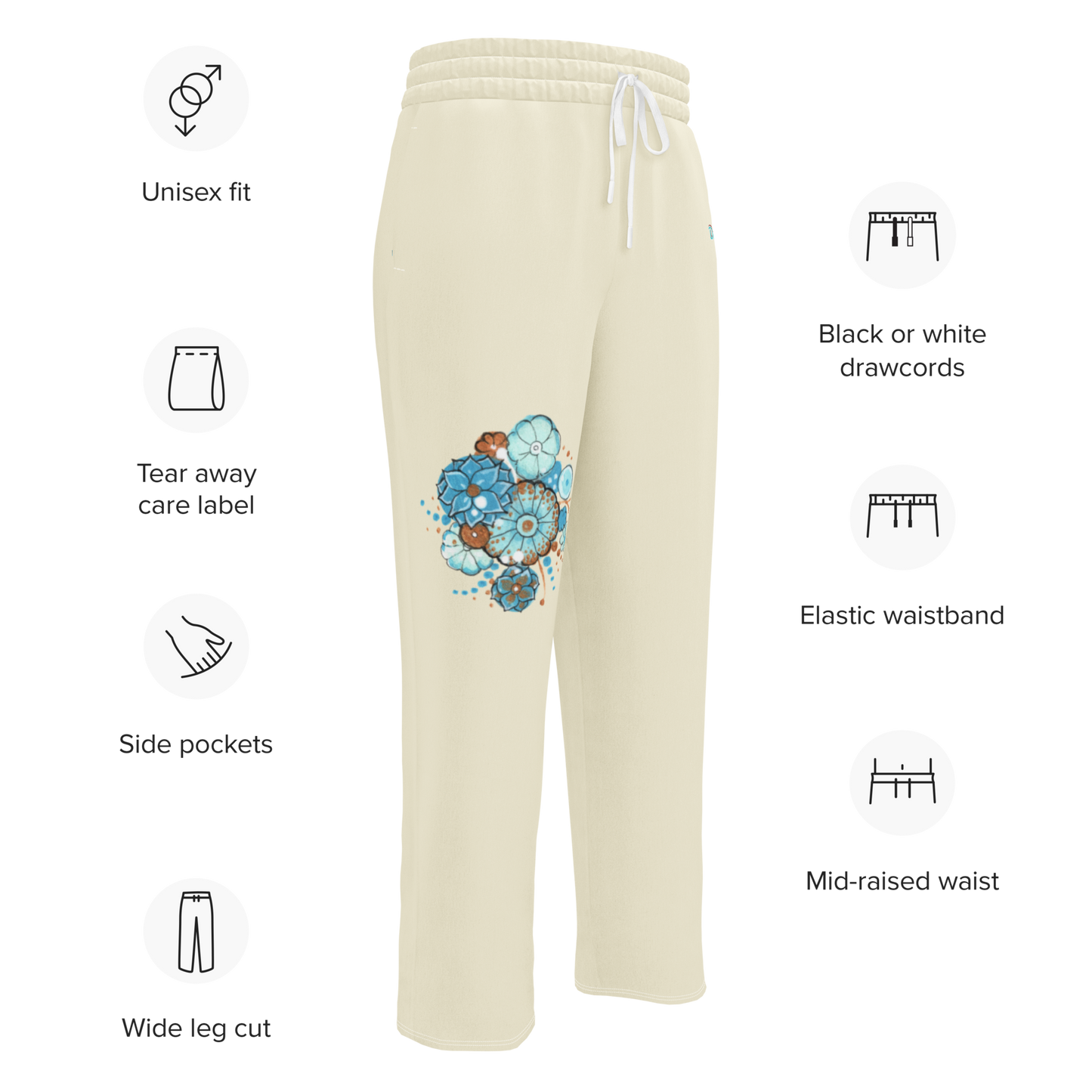 Dreamy Dear Wide Leg Jogger, Turquoise on Cream