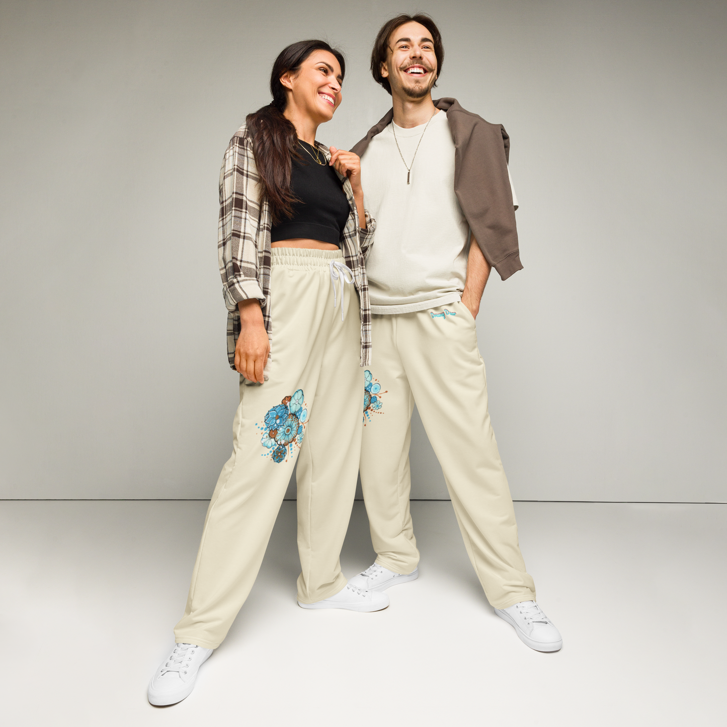 Dreamy Dear Wide Leg Jogger, Turquoise on Cream