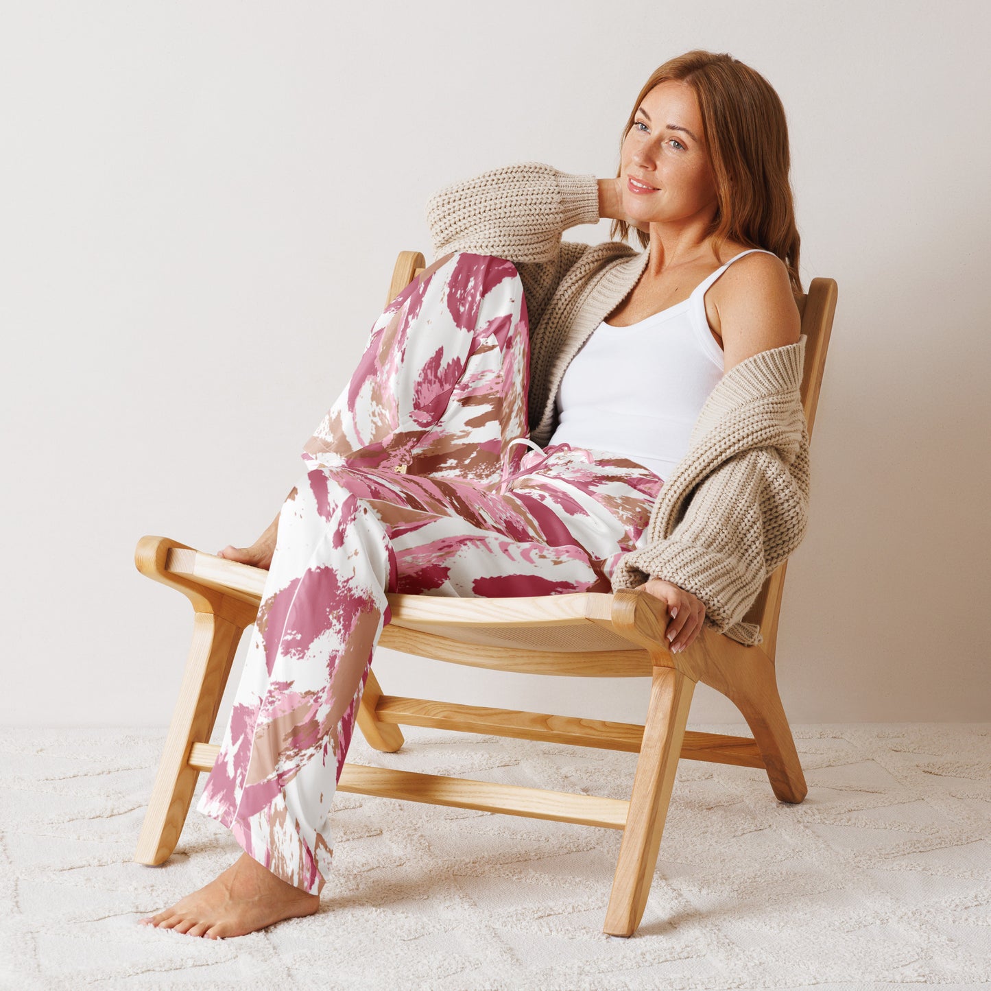 Dreamy Dear Women’s Pajama Pants, Pink Brushstrokes