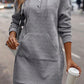 Texture Half Snap Drawstring Hooded Dress