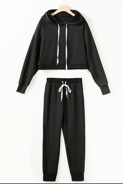 Drawstring Hoodie and Pocketed Pants Set