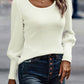 Ribbed Round Neck Lantern Sleeve Knit Top