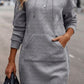 Texture Half Snap Drawstring Hooded Dress